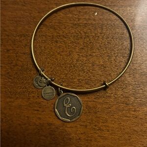 Alex and Ani Gold Bangle Charm Bracelet Initial E